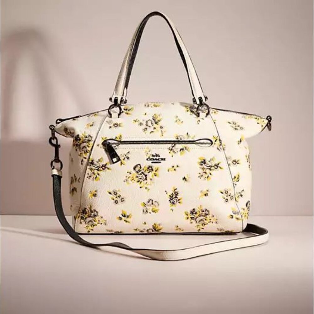 Coach Prairie Satchel Floral Print Leather Bag Chalk White Handbag Purse NEW